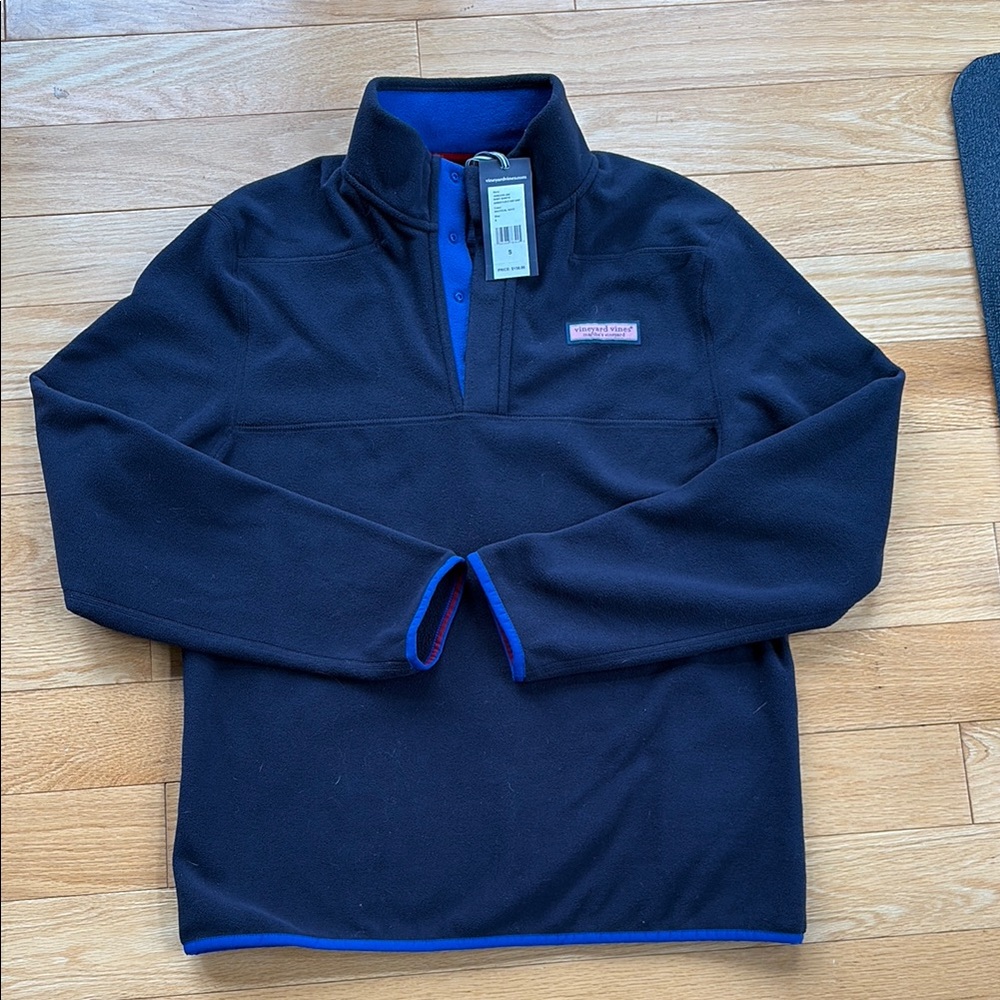 Vineyard Vines Nautical Navy Fleece Pullover with Blue Accent